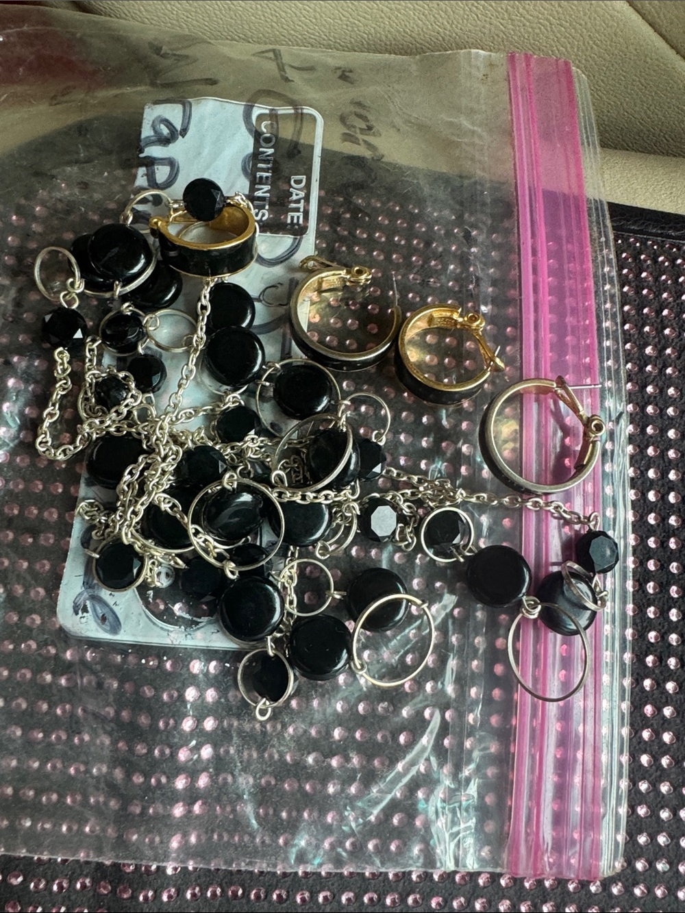 Women’s Black & Gold Wrap Around Necklace and 2 Pair Earrings